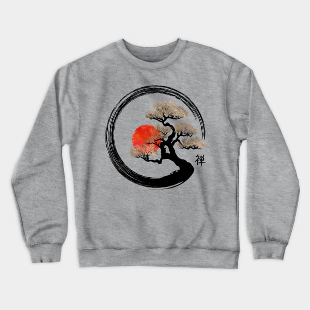 Enso Zen Circle and Bonsai Tree Crewneck Sweatshirt by Nartissima